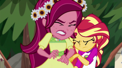 Size: 1280x720 | Tagged: safe, screencap, gloriosa daisy, sunset shimmer, equestria girls, g4, my little pony equestria girls: legend of everfree, magical geodes