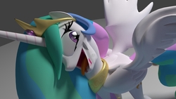 Size: 1920x1080 | Tagged: safe, artist:shastro, princess celestia, pony, g4, 3d, blender, derp, disturbing, faic, female, hurr durr, nightmare fuel, reaction image, solo, tongue out, wat