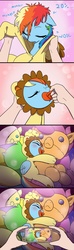 Size: 1159x3927 | Tagged: safe, artist:doublewbrothers, fluttershy, rainbow dash, scootaloo, pegasus, pony, g4, bath, blushing, camera shot, clothes, comic, costume, cropped, cute, dashabetes, dialogue, eyes closed, female, fluttershy plushie, folded wings, hnnng, hug, humiliation, kigurumi, mare, onesie, pacifier, plushie, pony simulator, recording, scootaloo plushie, sleeping, sleepy, weapons-grade cute, wings