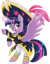 Size: 858x1107 | Tagged: safe, twilight sparkle, alicorn, pony, g4, my little pony: the movie, bipedal, captain twilight, clothes, female, hat, mare, pirate, pirate twilight, rearing, simple background, solo, transparent background, twilight sparkle (alicorn)