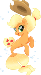 Size: 614x1109 | Tagged: safe, screencap, applejack, earth pony, seapony (g4), g4, my little pony: the movie, applejack's hat, bubble, cowboy hat, cute, dorsal fin, female, fin, fish tail, flowing mane, flowing tail, green eyes, happy, hat, looking at you, mare, ocean, scales, seaponified, seapony applejack, simple background, smiling, smiling at you, solo, species swap, swimming, tail, transparent background, underwater, vector, water, wings, yellow mane, yellow tail