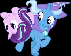 Size: 1634x1280 | Tagged: safe, artist:cloudy glow, edit, starlight glimmer, trixie, pony, g4, to change a changeling, inverted, upside down