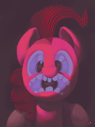 Size: 3600x4800 | Tagged: safe, artist:docwario, pinkie pie, earth pony, pony, g4, female, looking at you, mare, nightmare fuel, open mouth, solo, teeth