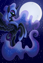 Size: 4979x7279 | Tagged: safe, artist:rossmaniteanzu, artist:tim015, nightmare moon, alicorn, pony, g4, absurd resolution, female, flying, full moon, looking at you, mare, moon, night, smiling, solo, stars, vector