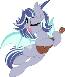 Size: 1024x1212 | Tagged: safe, artist:kellythedrawinguni, oc, oc only, oc:rain, bat pony, pony, acoustic guitar, bat pony oc, ear piercing, fangs, female, guitar, mare, musical instrument, one eye closed, open mouth, piercing, simple background, singing, smiling, solo, transparent background
