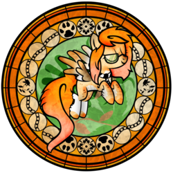 Size: 894x894 | Tagged: safe, artist:crystalchan2d, oc, oc only, oc:alani, pony, disney, dive to the heart, glasses, kingdom hearts, necktie, stained glass