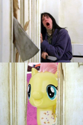Size: 576x864 | Tagged: safe, fluttershy, g4, my little pony: the movie, face of mercy, the shining, this will end in death