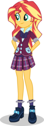 Size: 518x1478 | Tagged: safe, artist:punzil504, sunset shimmer, equestria girls, g4, alternate universe, clothes, clothes swap, crystal prep academy uniform, female, human sunset, school uniform, shoes, simple background, skirt, smiling, socks, solo, transparent background, vector