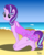 Size: 1423x1778 | Tagged: safe, artist:thunderdasher07, starlight glimmer, anthro, plantigrade anthro, g4, beach, breasts, clothes, diaper, female, kneeling, looking at you, non-baby in diaper, one-piece swimsuit, poofy diaper, smiling, solo, swim diaper, swimsuit, tail, tail hole