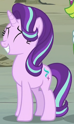 Size: 287x481 | Tagged: safe, screencap, starlight glimmer, thorax, changedling, changeling, pony, unicorn, g4, to change a changeling, female, king thorax, mare, smiling, solo