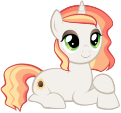 Size: 1024x955 | Tagged: safe, artist:petraea, oc, oc only, oc:sunflower shine, pony, unicorn, female, mare, prone, simple background, solo, transparent background