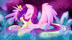 Size: 853x486 | Tagged: safe, artist:crystalleye, artist:lyra-kotto, color edit, edit, princess cadance, alicorn, pony, g4, colored, eyes closed, female, mare, solo, spread wings, wings