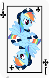 Size: 3809x6062 | Tagged: safe, artist:ironm17, part of a set, rainbow dash, pegasus, pony, g4, card, female, grin, hat, jack of clubs, mare, playing card, smiling, vector