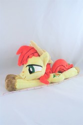 Size: 3648x5472 | Tagged: safe, artist:kazzysart, bright mac, pony, g4, the perfect pear, absurd resolution, beanie (plushie), irl, photo, plushie, prone, solo
