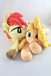 Size: 3648x5472 | Tagged: safe, artist:kazzysart, bright mac, pear butter, pony, g4, absurd resolution, beanie (plushie), female, irl, male, photo, plushie, prone, ship:brightbutter, shipping, straight