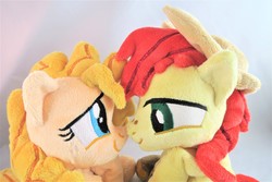 Size: 5472x3648 | Tagged: safe, artist:kazzysart, bright mac, pear butter, pony, g4, absurd resolution, beanie (plushie), female, irl, male, photo, plushie, prone, ship:brightbutter, shipping, straight