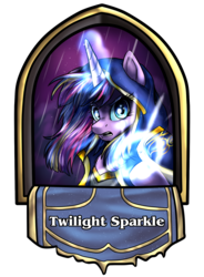Size: 1352x1834 | Tagged: safe, artist:not-ordinary-pony, twilight sparkle, pony, unicorn, g4, bust, clothes, crossover, female, glowing hooves, glowing horn, hearthstone, hearthstone hero, hoodie, horn, jaina proudmoore, looking at you, mare, portrait, simple background, solo, transparent background, warcraft