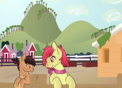 Size: 1024x745 | Tagged: safe, artist:uniquecolorchaos, apple bloom, oc, oc:cortland, pony, g4, female, male, mother and son, older, parent:apple bloom, parent:trouble shoes, parents:troublebloom