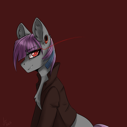 Size: 3000x3000 | Tagged: safe, artist:serodart, earth pony, pony, clothes, ear piercing, high res, jacket, piercing, solo, sombra eyes