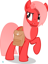 Size: 1800x2378 | Tagged: safe, artist:arifproject, oc, oc only, oc:downvote, pony, derpibooru, g4, derpibooru ponified, female, meta, ponified, raised hoof, saddle bag, simple background, solo, transparent background, vector