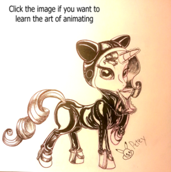 Size: 793x800 | Tagged: safe, artist:pikapetey, rarity, pony, g4, alcohol, animal costume, bodysuit, cat costume, clothes, costume, ink, ink drawing, latex, leather, livestream, martini, traditional art