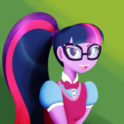 Size: 2000x2000 | Tagged: safe, artist:7los7, sci-twi, twilight sparkle, equestria girls, g4, clothes, female, glasses, high res, open mouth, smiling, solo