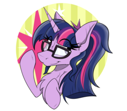 Size: 800x699 | Tagged: safe, artist:dangercloseart, sci-twi, twilight sparkle, pony, unicorn, g4, chest fluff, equestria girls ponified, female, icon, mare, ponified, simple background, smiling, solo, transparent background, unicorn sci-twi