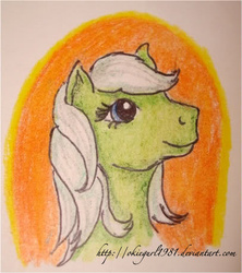 Size: 406x457 | Tagged: safe, artist:okiegurl1981, minty (g1), g1, crayon, female, solo, traditional art