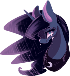 Size: 1189x1295 | Tagged: safe, artist:ghostlook, artist:marshmellowcannibal, princess luna, alicorn, pony, g4, bust, crying, female, horn, jewelry, mare, portrait, regalia, sad, simple background, solo, transparent background