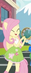 Size: 308x717 | Tagged: safe, screencap, fluttershy, equestria girls, g4, get the show on the road, my little pony equestria girls: summertime shorts, clothes, cropped, cute, eyes closed, female, musical instrument, ponied up, shyabetes, skirt, wings