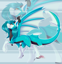 Size: 2600x2700 | Tagged: safe, artist:pinktabico, oc, oc only, dracony, hybrid, original species, shark pony, commission, fangs, female, high res, looking at you, mare, raised hoof, smiling, solo, zoom layer
