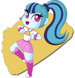 Size: 1913x2000 | Tagged: safe, artist:doctor-g, sonata dusk, equestria girls, rainbow rocks, abstract background, clothes, cute, female, food, no pupils, open mouth, ponytail, raised leg, shirt, simple background, smiling, solo, sonatabetes, sonataco, taco, that girl sure loves tacos, transparent background