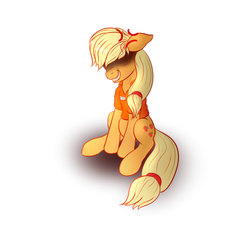 Size: 1280x1150 | Tagged: safe, artist:ray-frost, applejack, earth pony, pony, g4, blonde, clothes, evil, evil smile, female, grin, hatless, missing accessory, prison outfit, smiling, solo