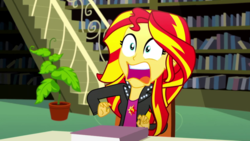 Size: 1280x720 | Tagged: safe, screencap, sunset shimmer, epic fails, equestria girls, g4, my little pony equestria girls: summertime shorts, cropped, female, gasp, open mouth, shocked expression, solo