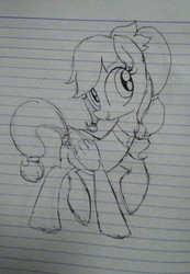 Size: 519x752 | Tagged: safe, artist:emositecc, oc, oc only, pegasus, pony, lined paper, monochrome, photo, sketch, solo, traditional art