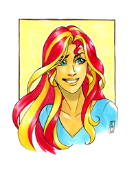 Size: 1164x1495 | Tagged: safe, artist:valkyrie-girl, sunset shimmer, equestria girls, g4, bust, female, portrait, smiling, solo, traditional art