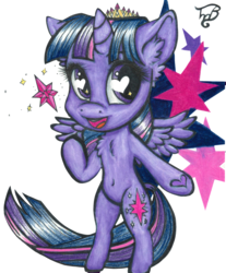 Size: 1024x1236 | Tagged: safe, artist:tillie-tmb, twilight sparkle, alicorn, pony, g4, bipedal, chibi, female, solo, traditional art, twilight sparkle (alicorn)