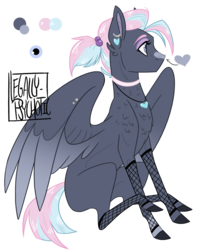 Size: 1048x1327 | Tagged: safe, artist:cranberry--zombie, oc, oc only, pegasus, pony, choker, female, fishnet stockings, mare, simple background, sitting, solo, transparent background