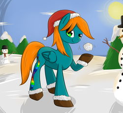 Size: 1888x1740 | Tagged: safe, artist:violentdreamsofmine, oc, oc only, oc:tetris, pegasus, pony, christmas, female, hat, holiday, mare, santa hat, snow, solo