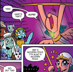 Size: 1056x1032 | Tagged: safe, artist:brenda hickey, idw, somnambula, pegasus, pony, g4, legends of magic #5, my little pony: legends of magic, spoiler:comic, copper swirl, cropped, female, hope (pole), mare