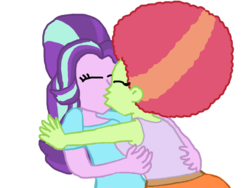 Size: 1032x774 | Tagged: safe, artist:ktd1993, starlight glimmer, tree hugger, equestria girls, g4, afro, equestria girls-ified, female, kissing, lesbian, shipping, simple background, starhugger, transparent background