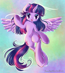 Size: 2200x2500 | Tagged: safe, artist:chaosangeldesu, twilight sparkle, alicorn, pony, semi-anthro, g4, both cutie marks, cute, female, high res, looking at you, mare, open mouth, smiling, solo, twiabetes, twilight sparkle (alicorn), underhoof