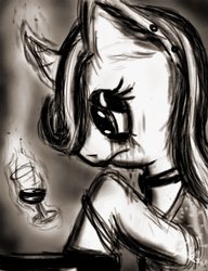 Size: 800x1040 | Tagged: safe, artist:rickrick-mythos, starlight glimmer, pony, unicorn, g4, alcohol, choker, crying, ear piercing, emo, female, glowing horn, horn, piercing, solo, wine