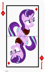 Size: 3809x6062 | Tagged: safe, artist:ironm17, starlight glimmer, pony, unicorn, g4, card, clothes, female, jack of diamonds, mare, playing card, smiling, solo, vector