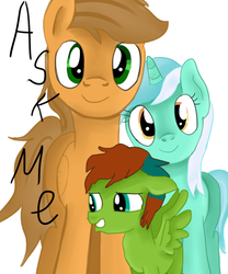 Size: 600x720 | Tagged: safe, artist:jbond, lyra heartstrings, oc, oc:billy drumms, oc:jacky breeze, pegasus, pony, unicorn, g4, canon x oc, colt, family, female, foal, link in description, male, mare, pegasus oc, simple background, spread wings, stallion, straight, text, trio, tumblr, white background, wings