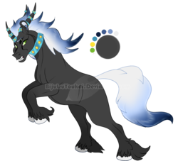 Size: 1125x1022 | Tagged: safe, artist:bijutsuyoukai, oc, oc only, oc:negative, pony, unicorn, choker, collar, curved horn, female, horn, horns, jewelry, magical gay spawn, male, mare, necklace, offspring, parent:king sombra, parent:lord tirek, rearing, simple background, solo, stallion, transparent background