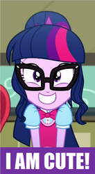 Size: 446x814 | Tagged: safe, edit, edited screencap, screencap, sci-twi, twilight sparkle, equestria girls, g4, captain obvious, cute, grin, happy, smiling, truth, twiabetes