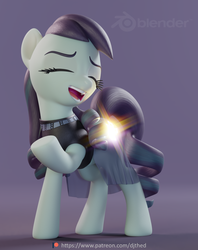 Size: 855x1080 | Tagged: safe, artist:therealdjthed, coloratura, earth pony, pony, g4, 3d, 3d model, blender, blender cycles, cycles render, female, mare, model:djthed, patreon, patreon logo, raised hoof, rara, singing, smiling, solo