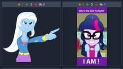 Size: 487x274 | Tagged: safe, sci-twi, trixie, twilight sparkle, derpibooru, equestria girls, g4, juxtaposition, juxtaposition win, meme, meta, objection