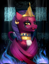 Size: 1080x1416 | Tagged: safe, artist:discordthege, the sphinx, sphinx, daring done?, g4, fangs, female, licking, licking lips, looking at you, macro, open mouth, smiling, solo, tongue out